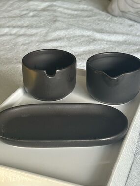Matte Black Ceramic Cream & Sugar Set - 3 Piece